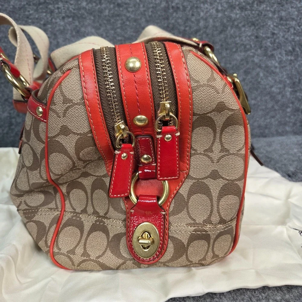 Y2K Coach Heritage Signature Coral Stripe XL Double Zip Satchel RARE 2000s VTG